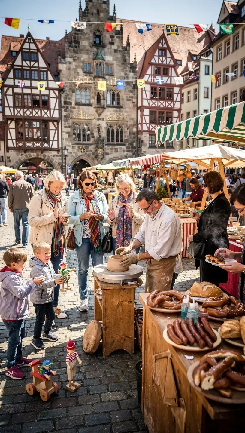 Historische Altstadt mit gepflasterten Straßen und Fachwerkhäusern in Deutschland